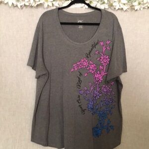 Just My Size Gray Scoop Neck Tee with Pink and Blue Floral Print